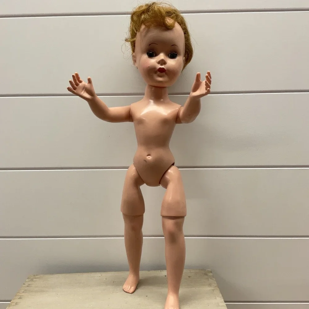 Vintage 1950s Hard Plastic Walking Doll Sleep Eyes Strawberry Blonde 18 Inch